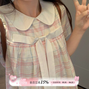 TheDouerr 云朵棉花糖彩色格纹蝴蝶结娃娃裙