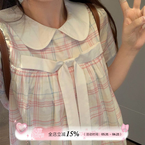 TheDouerr 云朵棉花糖彩色格纹蝴蝶结娃娃裙