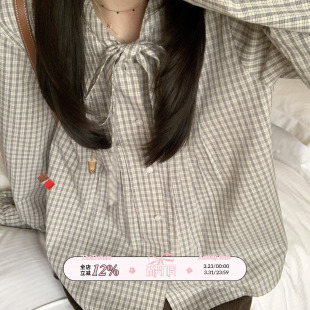 宽松休闲 长袖 TheDouerr 暗夜缪斯黑白格飘带叠穿衬衫