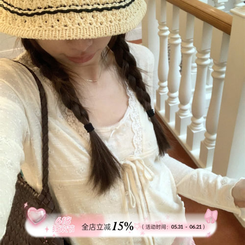 TheDouerr 米色蝴蝶结少女感花边针织两件套