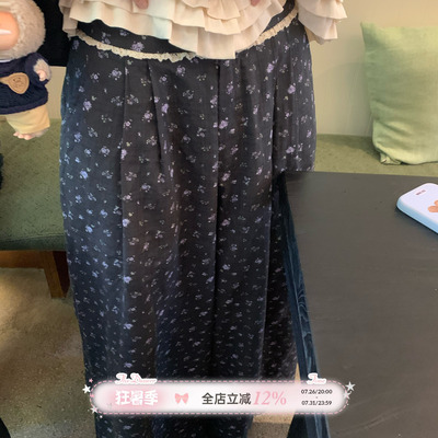 TheDouerr  秋意浓碎花条纹舒适阔腿裙裤两色入懒惰风宽松长裤