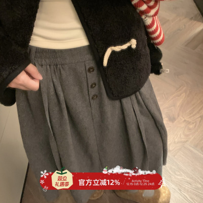 【TheDouerr 12.8 20:00】椰子灰50羊毛冬日纽扣飘带中裙