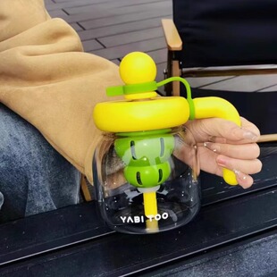 野比兔玻璃吸管杯女生高颜值大容量耐高温泡茶水杯2026新款带把手