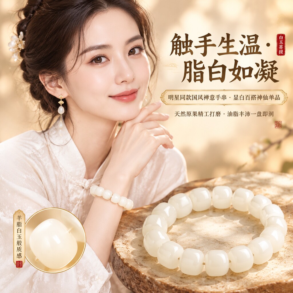 天然白玉菩提高油高密佛珠手串