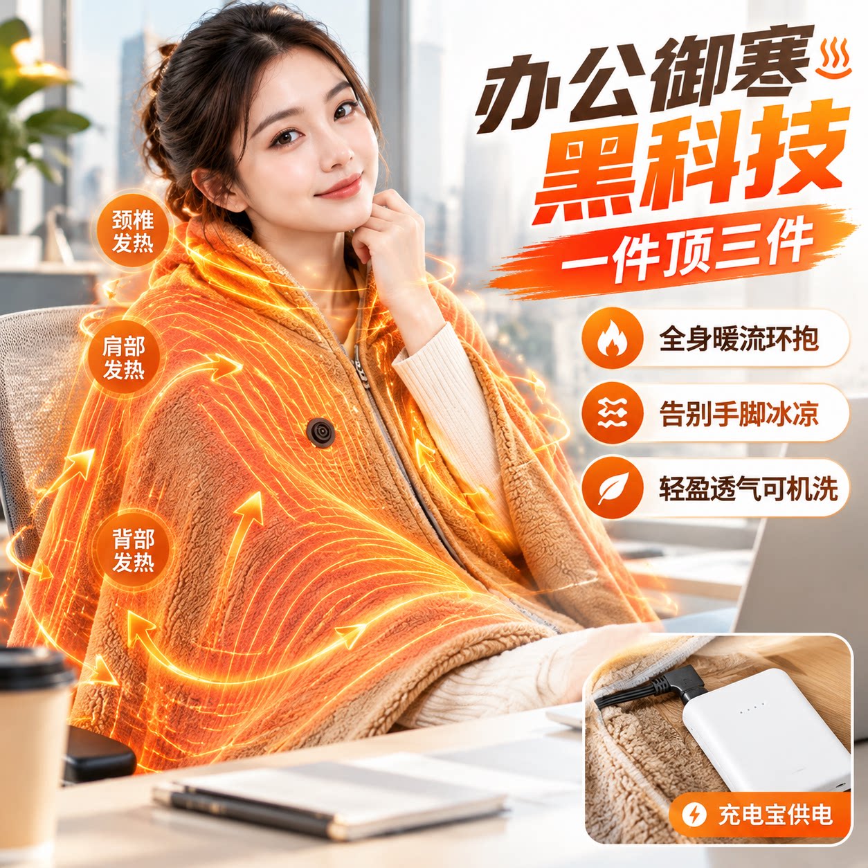 【告别手脚冰凉】办公御寒黑科技电热披肩多档智能恒温电热毯