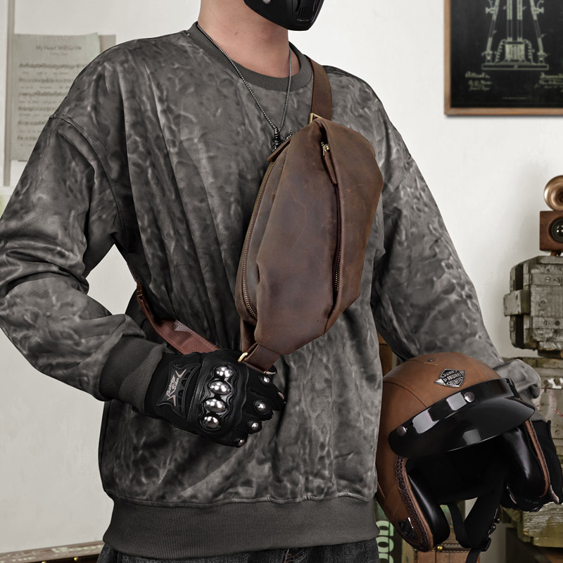 手工复古真皮胸包男士背包疯马皮大容量斜挎包个性牛皮潮包包新款,箱包皮具/热销女包/男包,胸包,淘宝优惠券,粉丝福利购,淘宝优惠卷