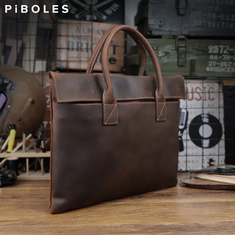 皮伯利斯公文包复古时尚复古牛皮