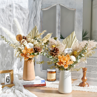 ins北欧风干花花束陶瓷花瓶向日葵莲蓬插花家居装饰摆件客厅摆设