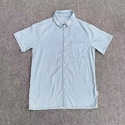 夏季怀旧水洗韩版做旧天丝牛仔短袖衬衫韩版修身简约男款短袖