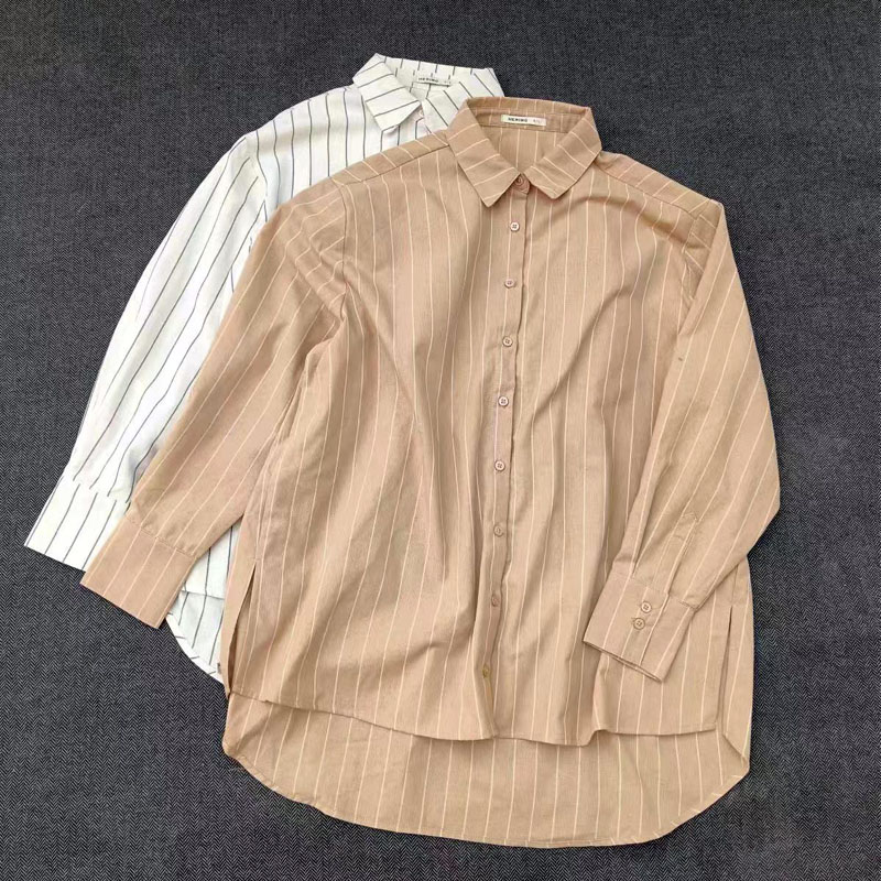 宽松通勤单排多扣长袖亚麻