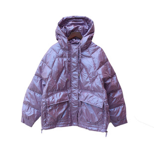 品牌断码 宽松羽绒服女冬80%白鸭绒外套反光潮流亮面 特价
