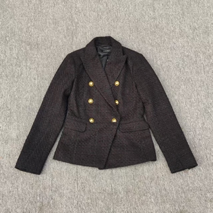 德国品牌粗花呢西装外套女士双排扣长袖修身通勤职业西服