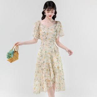 碎花雪纺泡泡袖 新款 度假年轻款 气质仙女初恋裙 连衣裙女2026年夏装
