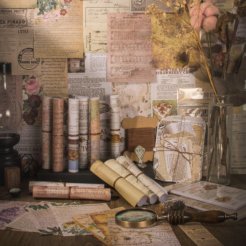 45张复古英文报纸手账可手撕素材纸手帐贴纸背景装饰打底纸拼贴纸