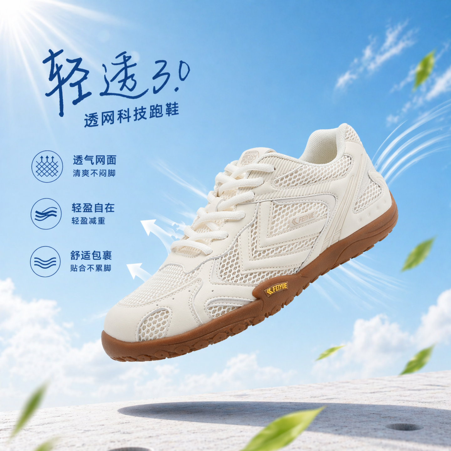 feiyue/飞跃男鞋透气网鞋2026夏新款户外徒步鞋休闲网面运