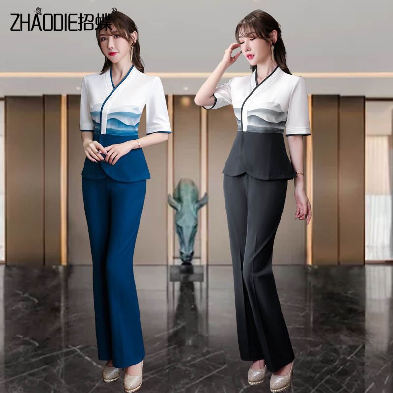 足浴技师工作服女2021新款足疗店中式养生高端夏季气质美容院服装