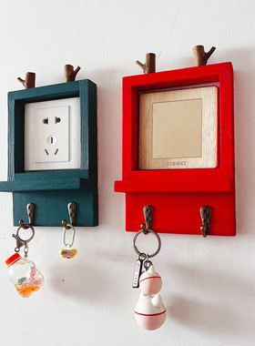 简约现代挂钩开关装饰墙贴麋鹿实木插座贴饰客厅卧室开关保护套