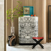 高档艺术储物实木装 别墅客厅落地式 饰柜 轻奢彩绘酒柜设计师款 意式