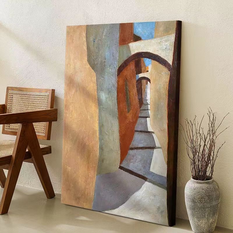 侘寂风玄关感毕加索现代客厅装饰画餐厅手绘肌理油画抽象简约挂画