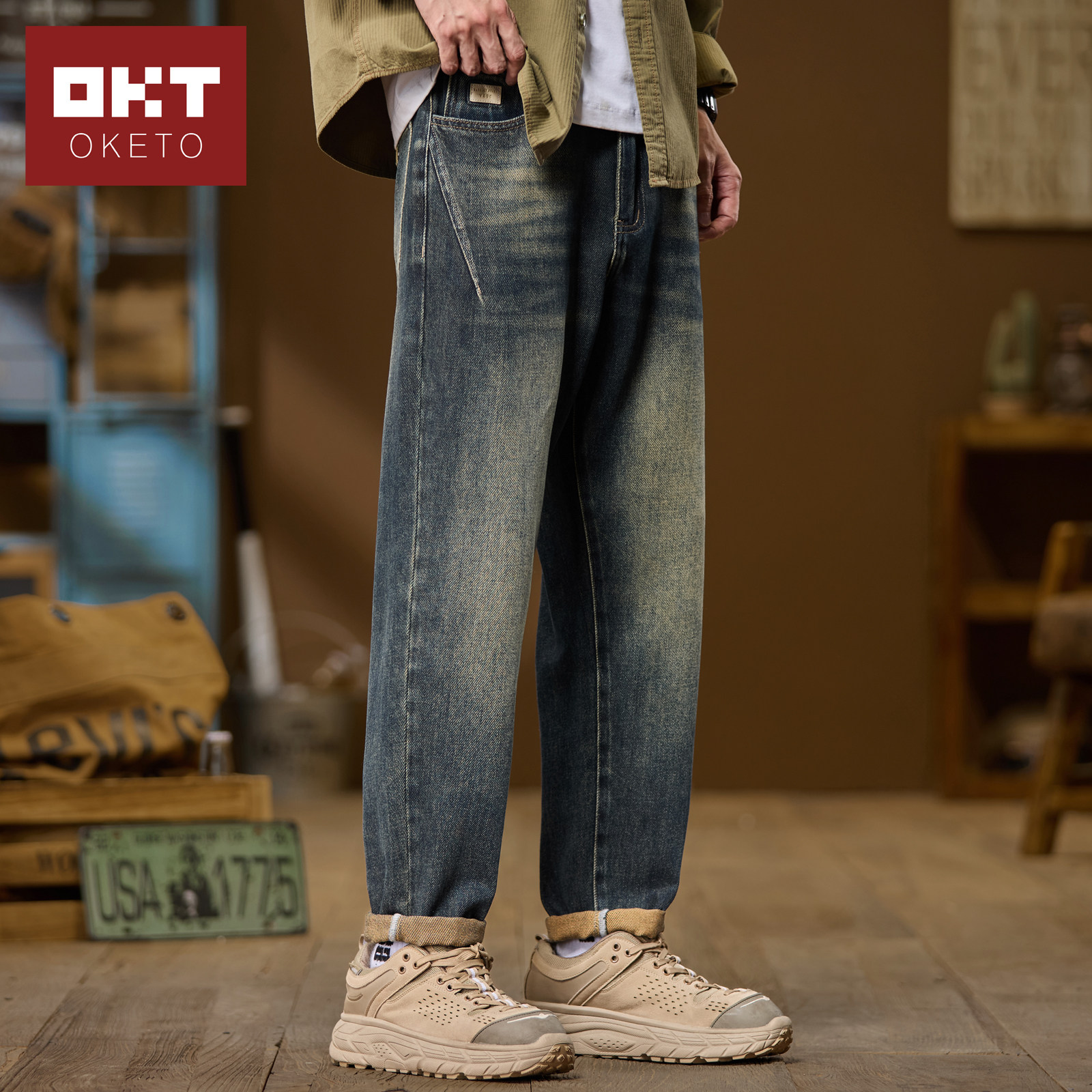 美式复古春秋款牛仔裤男士2026新款宽松直筒锥形弹力春季休闲裤子,男装,牛仔裤,淘宝优惠券,粉丝福利购,淘宝优惠卷