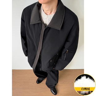 美式复古90白鸭绒羽绒服男款冬季加厚防寒保暖宽松飞行服夹克外套