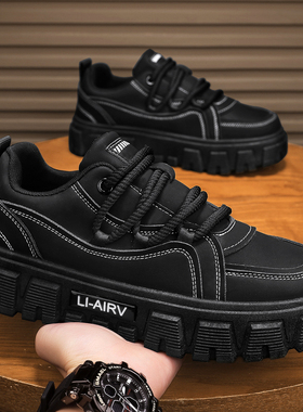 德比男鞋秋季黑色公务鞋男生大头运动休闲增高软底上班工作小皮鞋