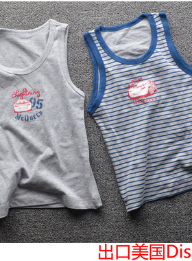 美国原单大牌卡通车优质纯棉卡通条纹印花儿童男孩背心 2-9岁