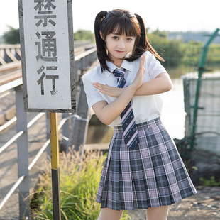 格裙JK制服套装 灰粉了莓 心脏地震原创日系学院百褶学生半身裙
