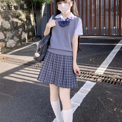 jk制服套装心脏地震原创格裙