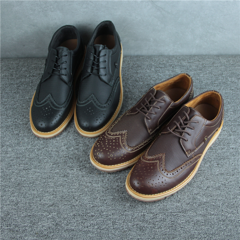 英伦雕花布洛克鞋头层牛皮