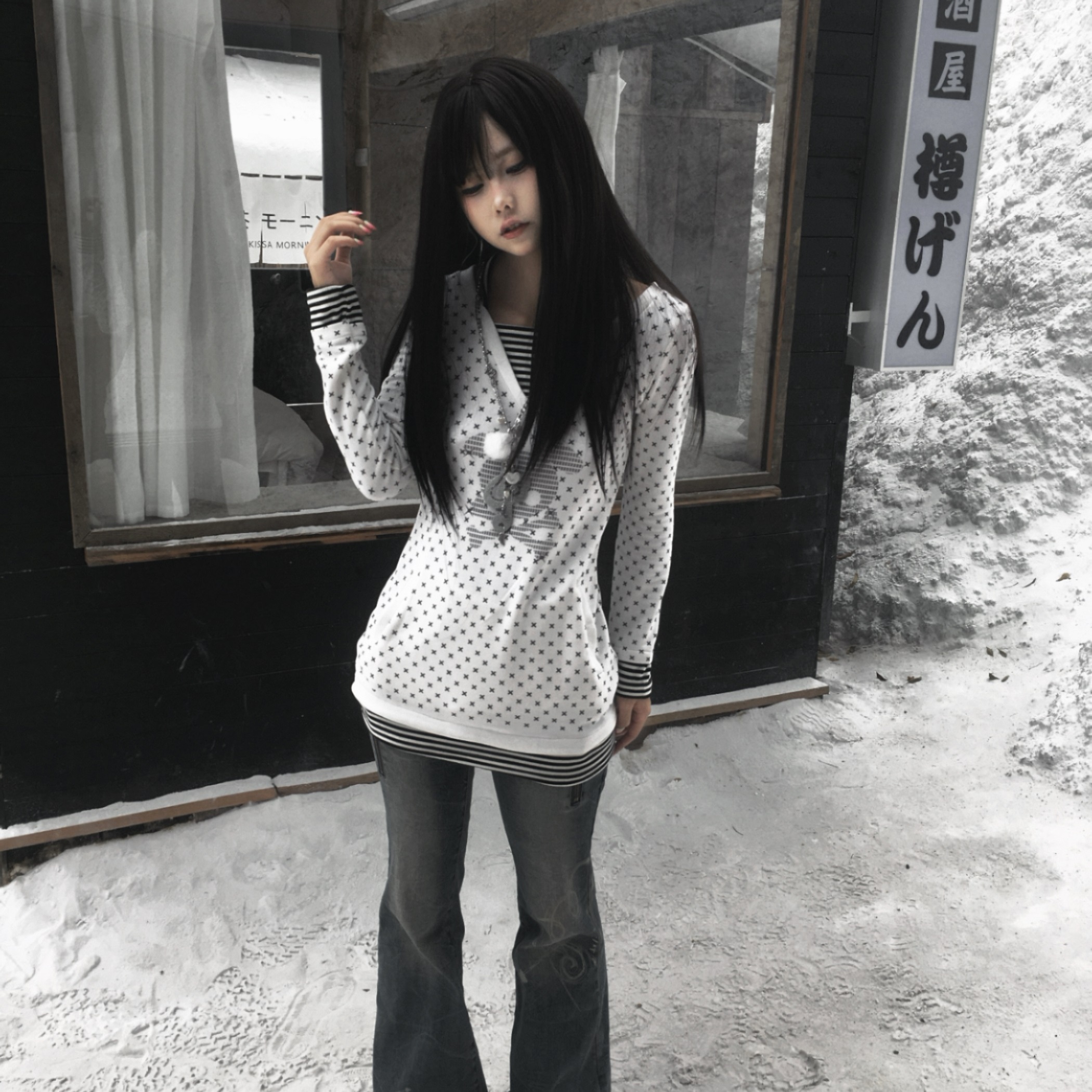 叁毒原创百搭辣妹修身打底衫t恤