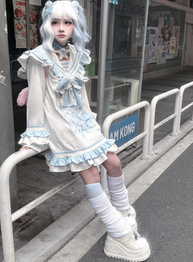 叁毒原创 春季软萌jk裙显瘦水手服蝴蝶结装饰日系海军领连衣裙女