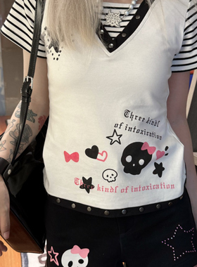 叁毒原创日系甜辣修身二次元亚文化裤子黑色百搭骷髅印花短裤女夏
