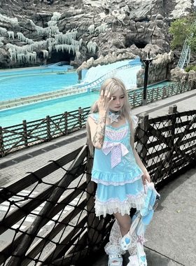 叁毒原创 海豚之音夏季甜美软妹小清新少女上衣A字裙显瘦短裙套装