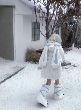 叁毒原创 小兔天使冬季二次元软妹大兔耳可爱棉服个性y2k毛绒外套