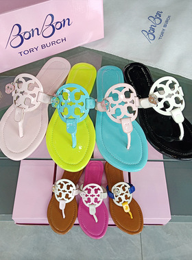 时尚拖鞋女式夏平底防滑撞色外穿拼色夹趾slipper跨境网红人字拖