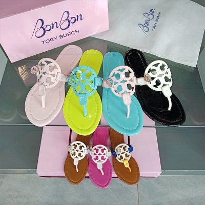 时尚拖鞋女式夏平底防滑撞色外穿拼色夹趾slipper跨境网红人字拖