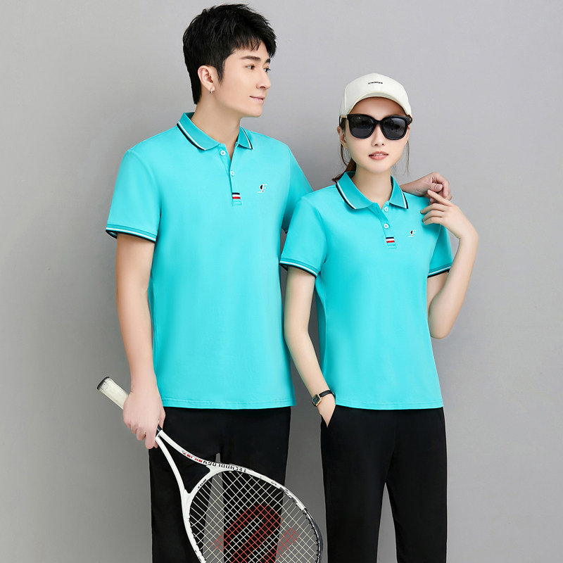 夏季新款男女士翻领短袖体恤长裤团体情侣款跑步休闲运动服套装