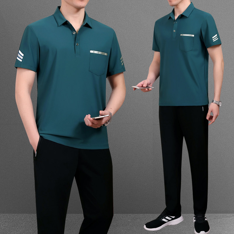 中老年短袖夏季跑步运动服套装