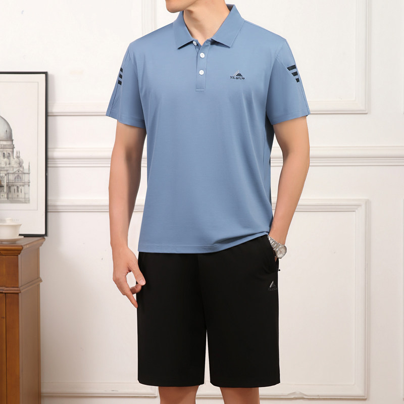 2026夏天季款中老年男士爸爸装短袖短裤两件套棉质跑步运动服套装