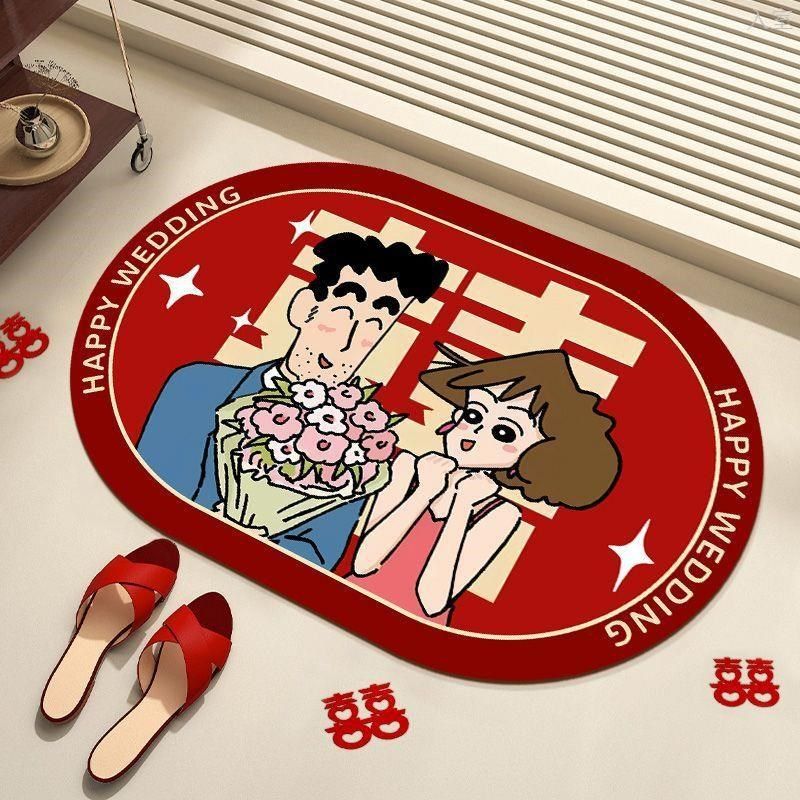 结婚卫生间软硅藻泥地垫红色喜庆卡通脚垫浴室防水防滑耐脏脚垫,家庭/个人清洁工具,地垫,淘宝优惠券,粉丝福利购,淘宝优惠卷