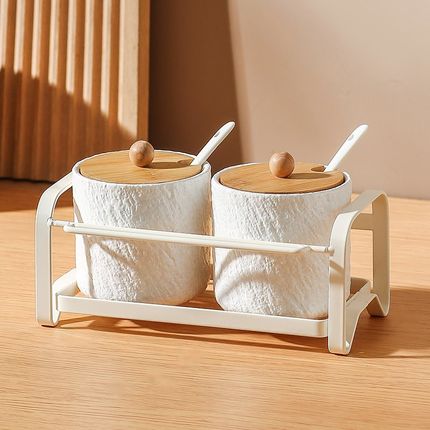 创意陶瓷调料盒调味罐套装家用厨房调味瓶辣椒盐罐子免钉胶置物架