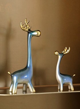 对装长颈鹿铜摆饰工艺礼品摆饰简约轻奢家居饰品客厅玄关卧室办公