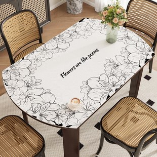 伸缩折叠桌椭圆形餐桌垫防水防油防烫免洗桌布中古风餐桌布茶几垫