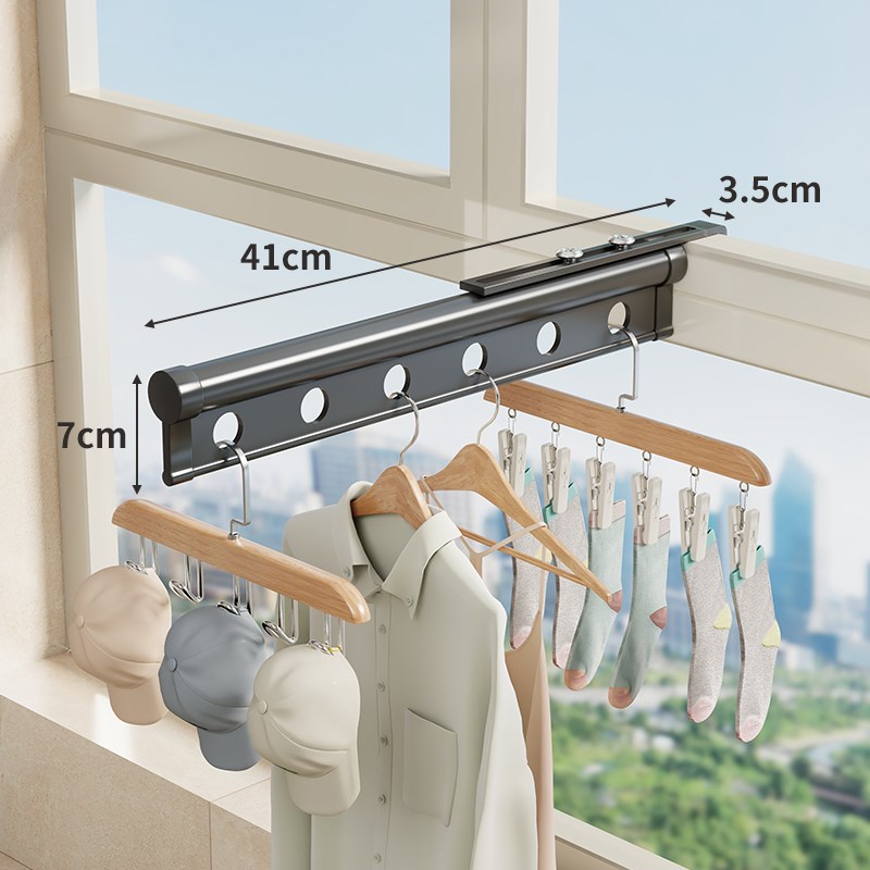 阳台晾衣架小户型高层简易伸缩家用护栏晾衣杆宿舍挂衣架晾晒神器