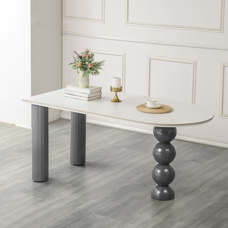 2023年新款奶油风岩板餐桌岛台一体网红法式小户型半圆靠墙饭桌子