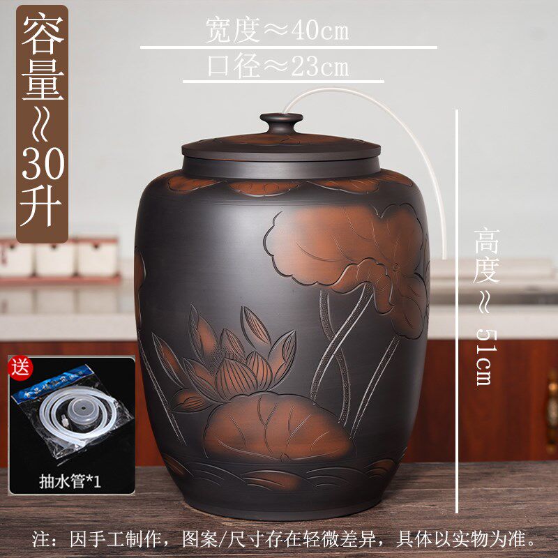 建水紫陶水缸水缸家用储水陶瓷纯净水桶中式茶道用泡茶桌抽水
