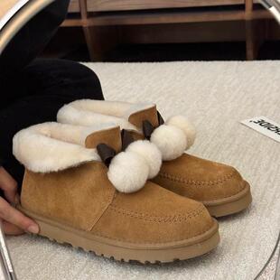 冬季河南家桑坡村凯琳二代厚底羊毛毛球雪地靴女皮毛一体保暖U型