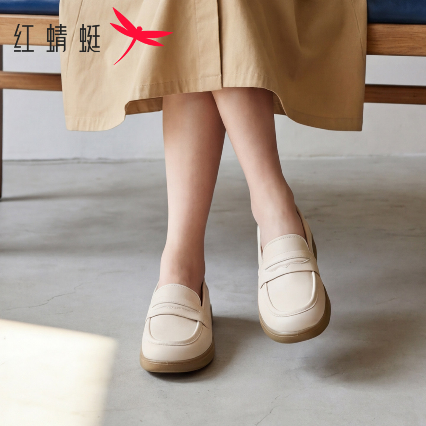 红蜻蜓女鞋2026夏季一脚蹬乐福鞋女舒适软底妈妈鞋质感通勤小皮鞋