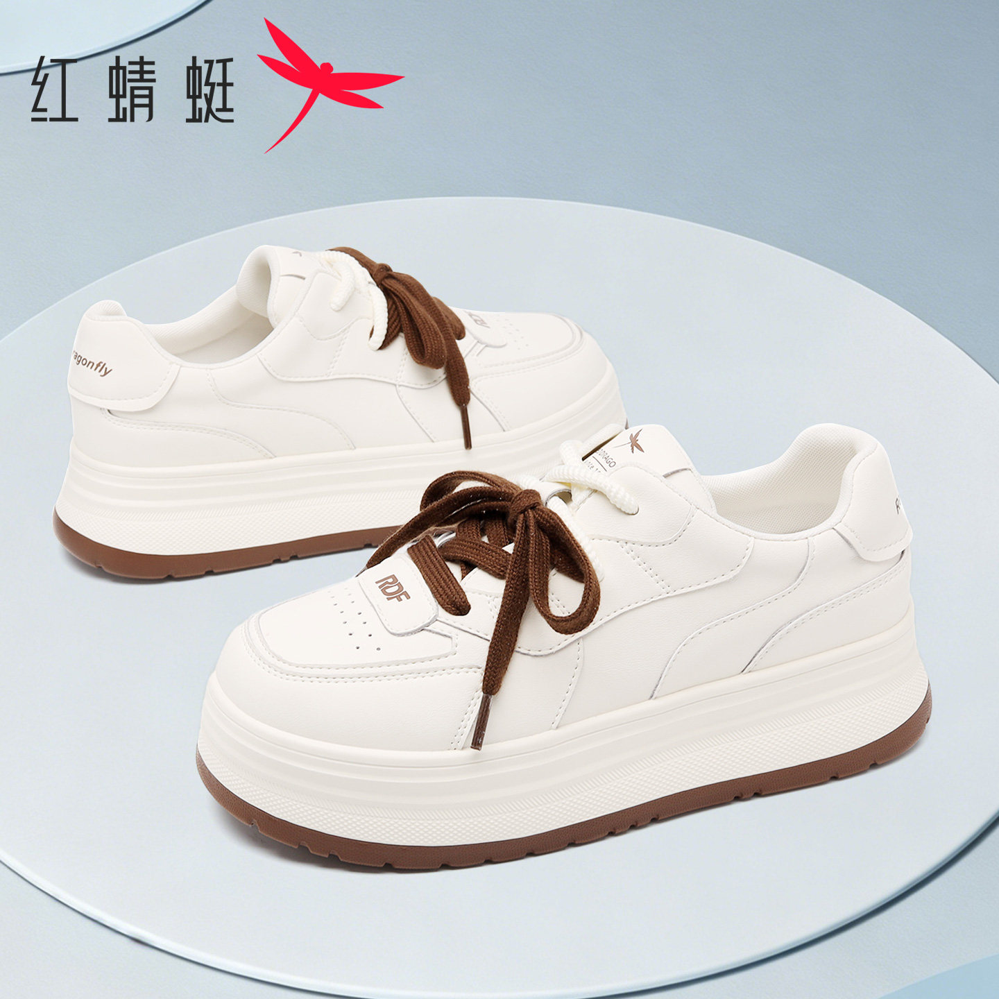 红蜻蜓厚底休闲小白鞋增高板鞋女